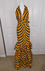 Ofuure Yellow African Print Mermaid Maxi Infinity Dress Women's M