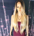 Long Blonde Straight Wig Lace Wig Ombre Golden Blonde Wig Human Blend glueless