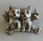Vintage BEAU Sterling Silver CAT DUO Pin BROOCH Signed Designer Two Kittens