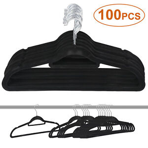 100PCS Ergonomic Contoured Flocked Clothes Hangers with Galvanized Metal Hook