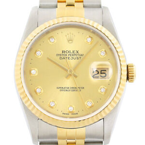 Rolex Mens Datejust 16233 18K Gold & Steel 2-Tone Champagne Diamond Dial Watch