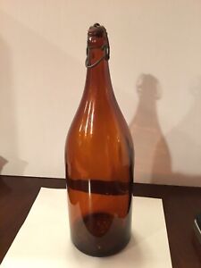 Large Vintage Amber Glass Bottle With Cap