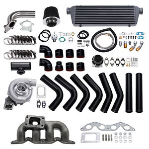 T3 T4 Turbo+Intercooler+Maniflod+BOV+Wastegate Kit for For Honda Civic D17 DX