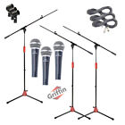 GRIFFIN Microphone Stand 3PACK Boom Mount XLR Cable Cardioid Singing DJ Mic Clip