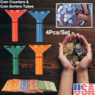 4 Color Coin Storage & Sorter Tubes Assorted Wrappers Counters NEW