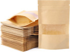 100Pcs 3.5 X 5.5 Inch Kraft Paper Treat Bags with Window Ziplock Stand up Pouche