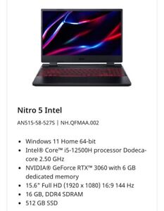 New ListingAcer Nitro 5 AN515-58-56CH 15.6'' (512GB SSD Intel Core i5-12500H 2.5GHz 16GB...