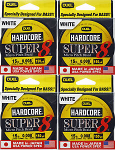 (LOT OF 4) DUEL HARDCORE SUPER 8 MICRO PITCH BRAID 150YDS 15LB LINE WHITE