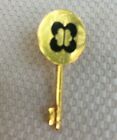 Vintage Key Lock Flower Symbol Lapel Hat Pin Gold Tone Metal Collectible