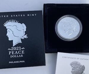 2021 Peace Dollar Philadelphia US Mint Silver One Ounce Coin w/ Certificate 21XH