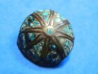 Unusual Antique Button Metal w Mosaic Turquoise Pattern Domed