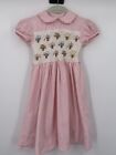 Rachel Riley Dress Pink Gingham Smocked Girl Size 6 Embroidered Flowers Cotton
