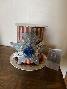 Bethany Lowe Dee Foust Fourth Of July Hat Box Retired 5.5” Stars And Stripes