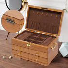 Large Capacity Wooden Jewelry Box 3 Layers W/ Safe Lock Retro Storage Organizer