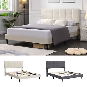 New ListingFull/Queen/King Size Upholstered Platform Bed Frame w/ Upholstered Headboard