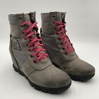 Sorel Boots Womens 8.5 Lexie Wedge Winter Snow NL3046-052 Gray Leather Lace Up