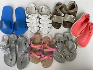 Lot of 7 Pairs Girl’s Sandals Sz 10 11 11.5 Summer Water Shoes Preowned