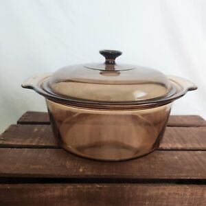 PYREX Vision Corning Ware Amber Cookware 4.5 L / 5 QT Dutch Over Pot W/ Lid USA