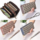 Double Zipper Long Clutch Wallet Cellphone Wallet for Women with Wristlet Strap