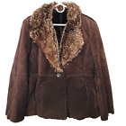 Colebrook Coat Women's Large Vintage Suede Leather Faux Fur Trim Brown