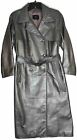 Silver Gray Long 100% Leather Trench Coat Womens Size 6 Button Belt Stylish Soft
