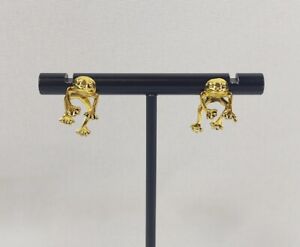 Post Pierced Earrings Tiny Gold Tone Frogs Novelty Amphibian Costume Jewelry