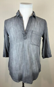 Cloth & Stone Anthropologie Gray Chambray Style Pill Over Shirt Top Size Small