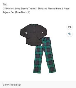 GAP Men's Long Sleeve Thermal Shirt and Flannel Pant 2 Piece Pajama Set Large