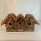 Primitive Wood Bird House 3 Holes w Perches Rustic Decorative Cottage Core 13.5