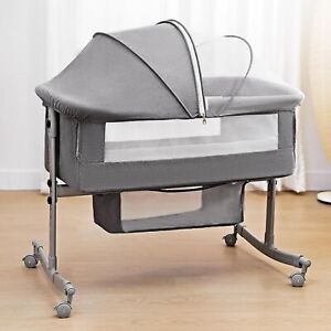 Bedside Crib for Baby 3 in 1 Bassinet with Large Curvature Cradle Sleeper