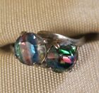 Vintage McGRATH-HAMIN Iris Glass Rainbow Glass 2-Stone Sterling Ring Size 4.5