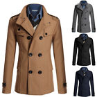 Men's Wool Blend Trench Coat Winter Warm Slim Fit Double Breasted Long Top Coat