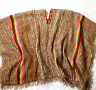 Vtg Poncho Wool Serape Saltillo Stripe Tan Pink Green Southwestern Unisex O/S