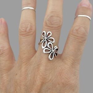 925 Sterling Silver 2 Large Flower Ring Boho Statement Ring Gift For Woman's