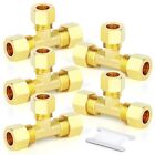 5PCS Brass Compression Tube Pipe Fitting Connector, Tee，1/2