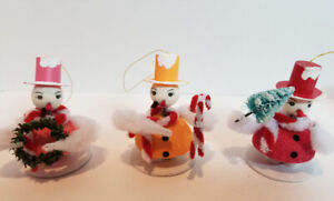 Set of 3 Christopher Radko Shiny Brite WIGGLE HEAD SNOWMAN Ornaments Christmas
