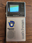 1984 Sony Watchman FD-20A Vintage Flat B/W Portable TV WORKS - Milwaukee Brewers