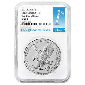 2021 $1 Type 2 American Silver Eagle NGC MS70 FDI First Label Reverse