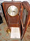 VINTAGE MAUTHE 8 DAY CHIME WALL CLOCK W/KEY WOOD CASE PARTS OR REPAIR NR