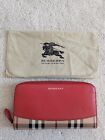 Burberry Women's Beige & Coral Red Fabric Leather Haymarket Continental Purse Wa