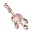 Rose Quartz Gemstone Fashion Jewelry 925 Sterling Silver Pendant 2.7