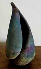Vintage Sculptural Art Studio Raku Pottery Iridescent Glaze Signed Vessel Vase