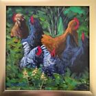 New ListingOriginal Art By Kim Zanotti 8x8 Acrylic On Canvas Board FRAMED Chickens Maine