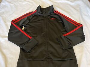 Adidas Full Zip Kids Track Jacket Size 6 Black With Red Stripes Lightweight