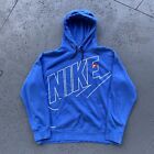 Nike Blue Swoosh Logo Graphic Print Hoodie Y2K Sweatshirt Size XL