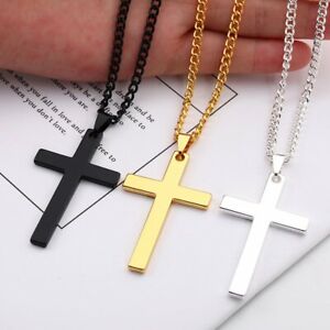 Stainless Steel Cross Pendant Necklace Men Women Chain Unisex Jewelry Gift