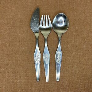 Set of Vintage Children’s Stainless Silverware Circus Clowns Fork Spoon Knife