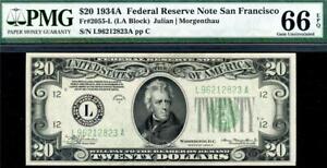HGR SUNDAY 1934A $20 San Francisco ((FINEST Known)) PMG GEM UNC 66EPQ