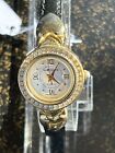 Sag Harbor Gold Ladies Watch with Hearts,Rhinestones, Leather Band, New Battery