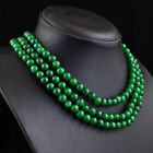 523 Cts Earth Mined 3 Strand Green Emerald Round Shape Beaded Necklace JK 36E382